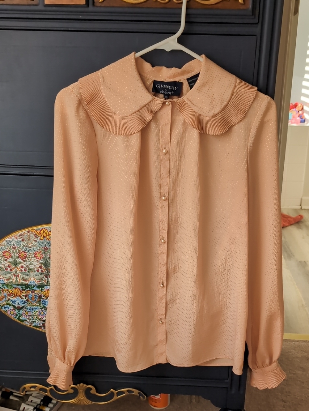 Givenchy Peach Button-Front Pleated Collar Blouse